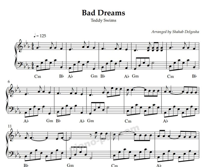 Bad Dreams Piano Sheet