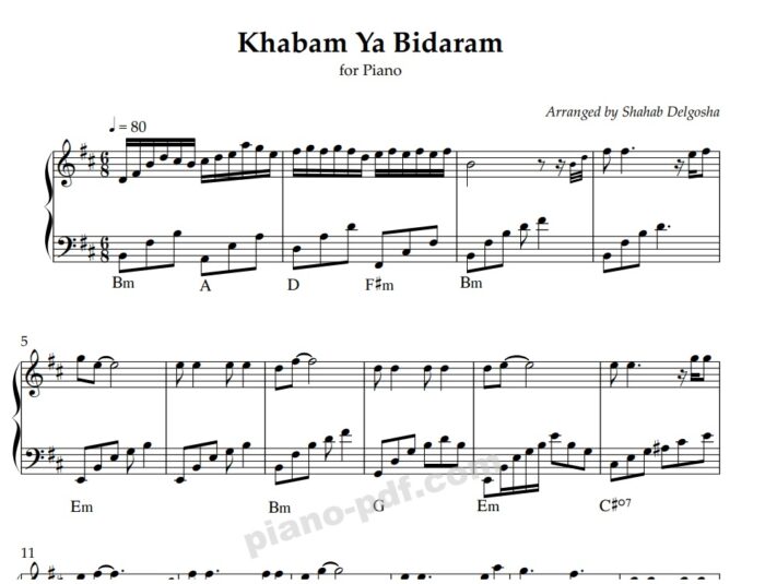 Khabam Ya Bidaram Piano Sheet