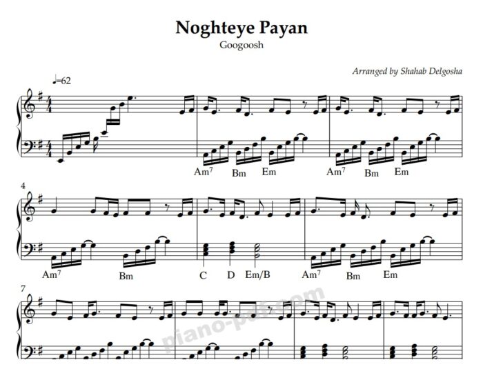 Noghteye Payan Piano Sheet