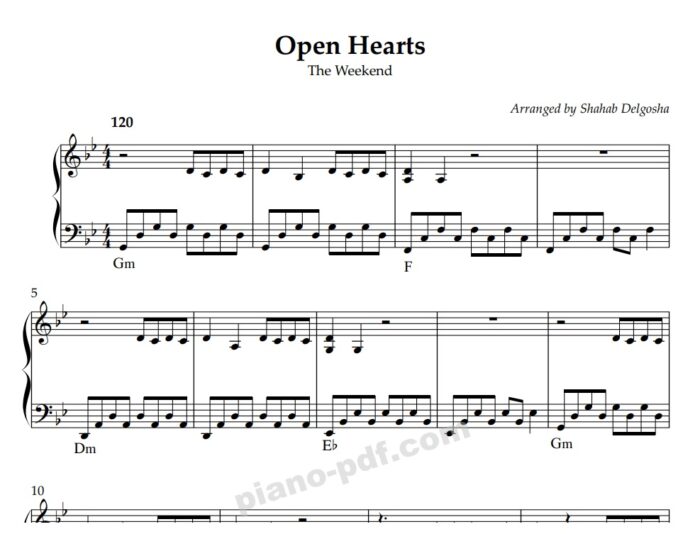 Open Hearts Piano Sheet
