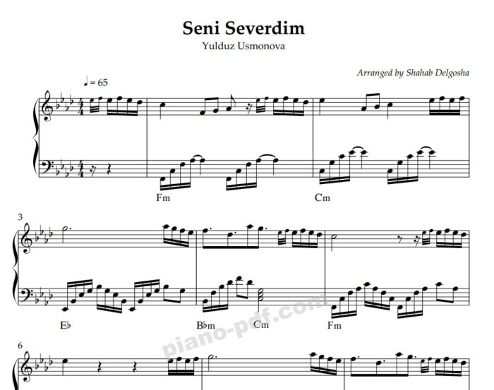 Seni Severdim Piano Sheet