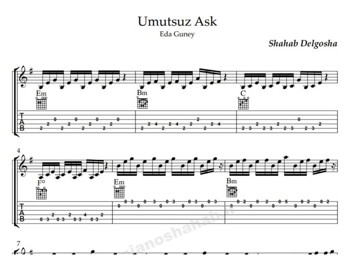 Umutsuz Ask Guitar Sheet Music
