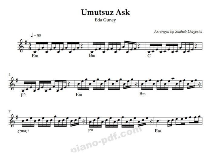 Umutsuz Ask Violin Sheet Music