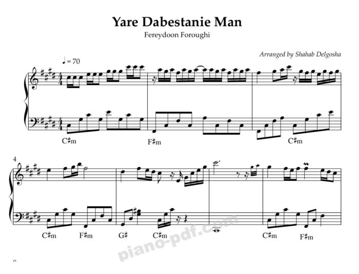 Yare Dabestanie Man Piano Sheet